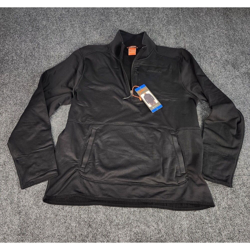 NWT Merrell Men's L Black Quarter-Zip Grid Fleece Pullover Sweatshirt